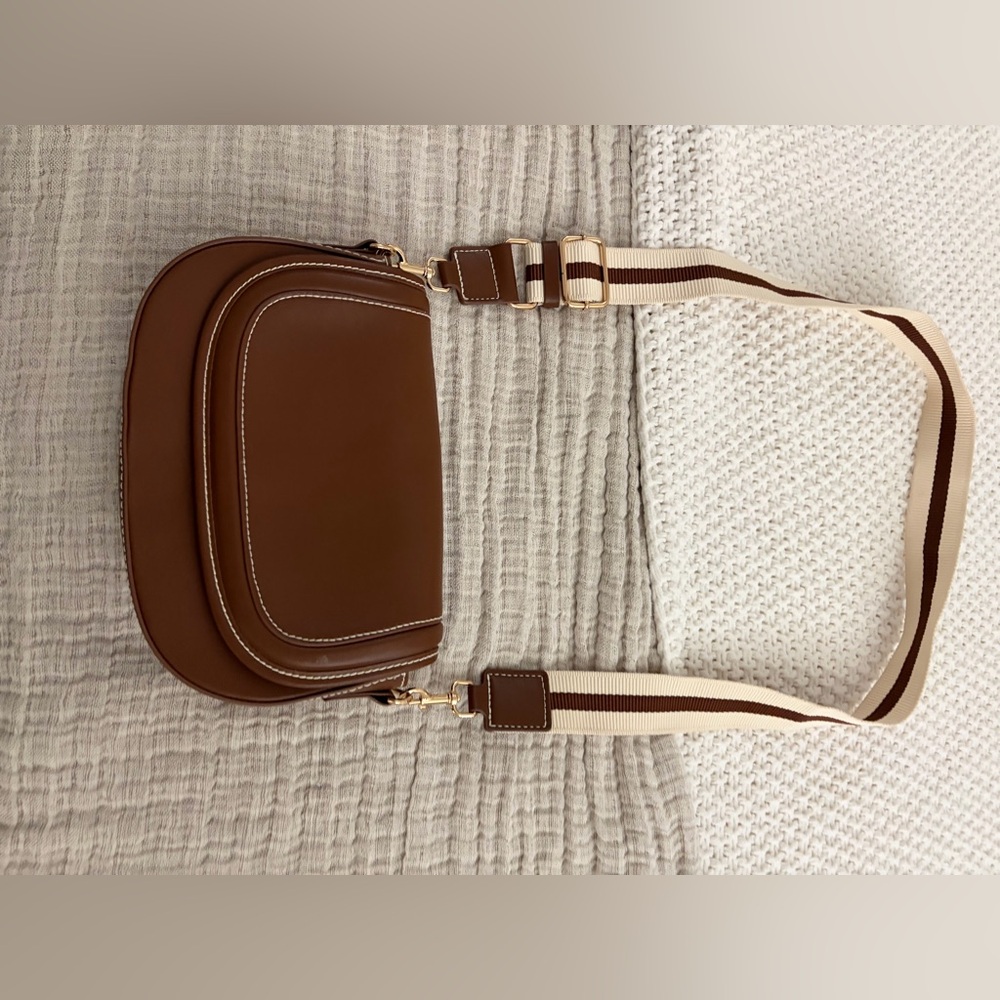 H&M Brown Crossbody Bag with Cream-and-Brown Striped Strap